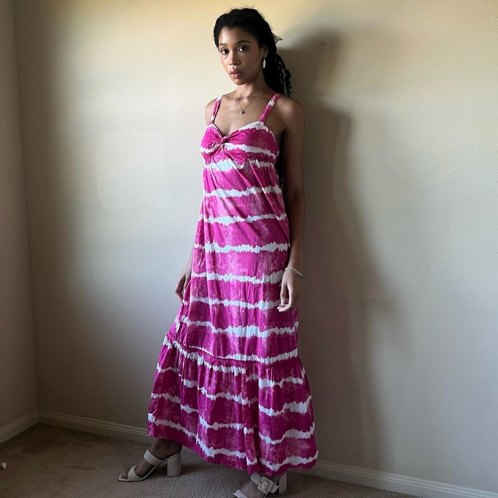 pink and white tie dye stripe print summer maxi dress, Sz. Medium